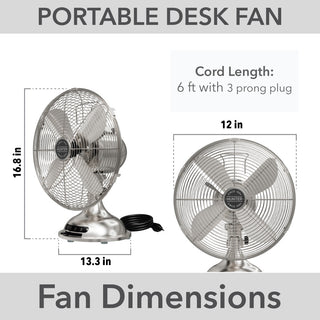 Hunter Classic Brushed Nickel 4-Blade Oscillating 3-speed Desk Fan