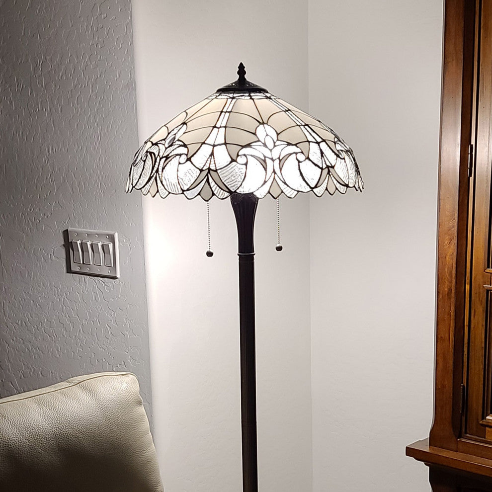 Tiffany Style 2 Light Antique Floor Lamp, 62" Tall