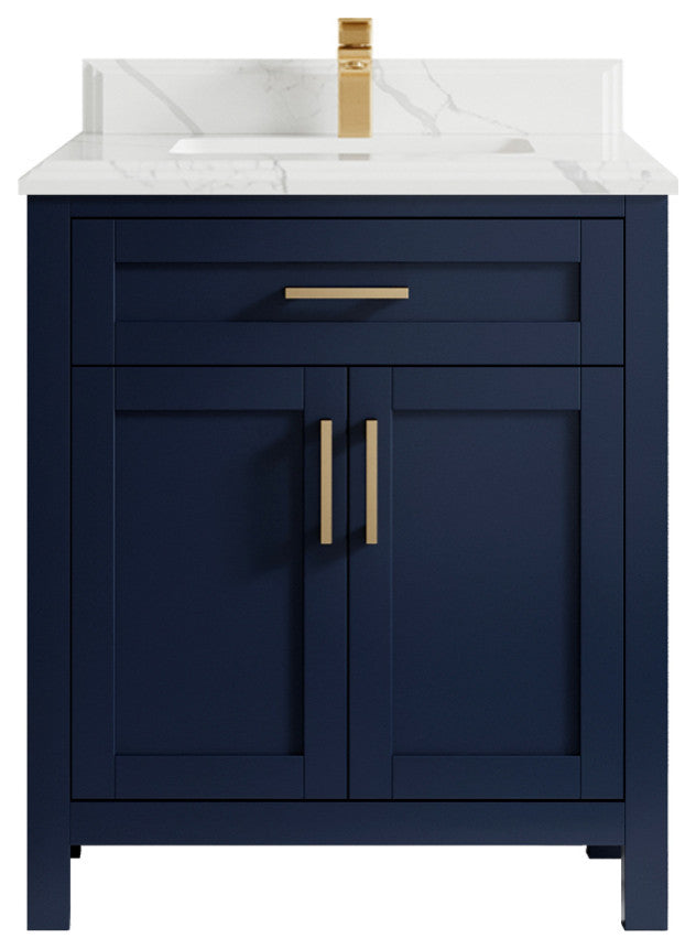 Cambridge 30 Single Sink Bath Vanity in Hale Navy Blue 1.5" Calacatta Laza