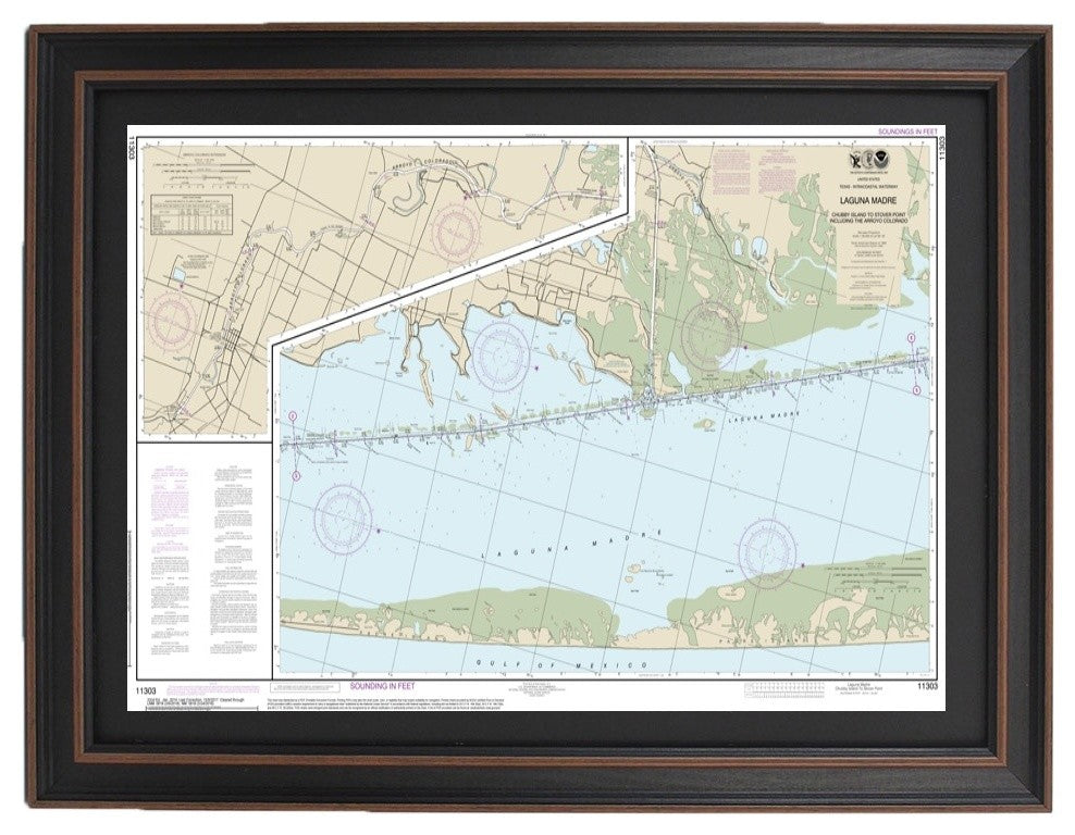 Nautical Chart, Laguna Madre, Chubby Island to Stover Point, Framed