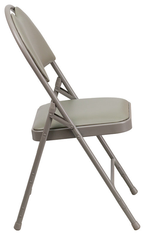 Triple Braced Gray Vinyl Metal Folding Chair With Easy-Carry Handle, Set of 4