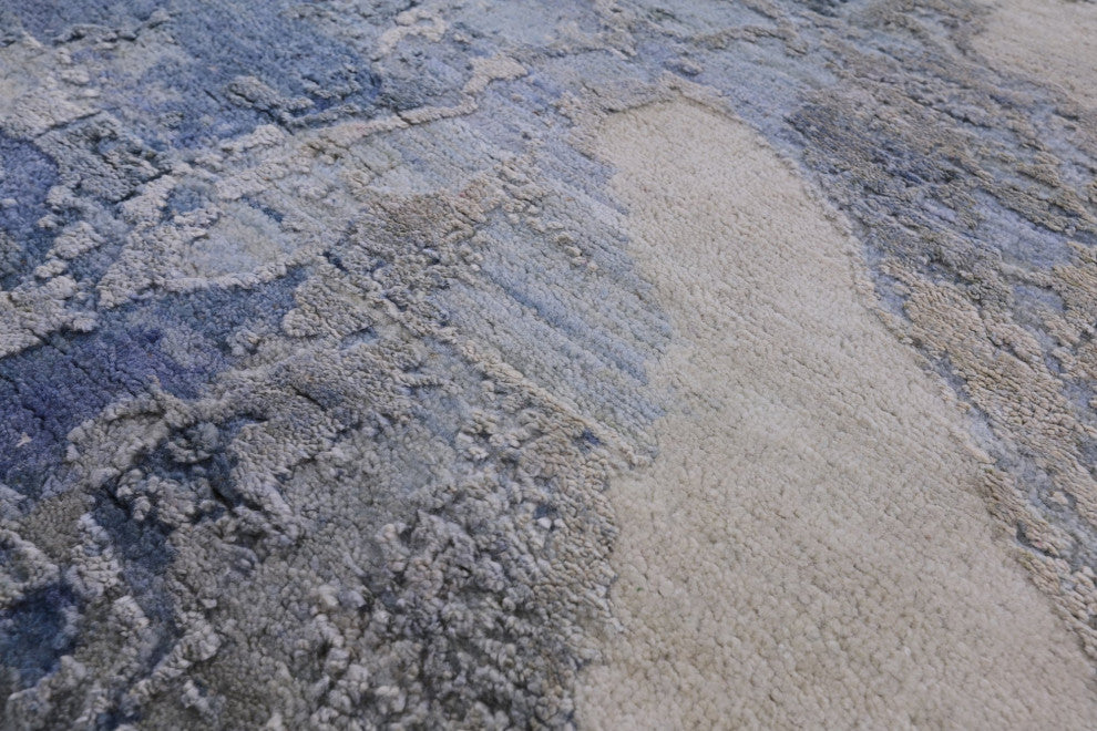 Abstract Hand-Knotted Wool and Silk Rug 7' 11" X 10' 1" Q8696