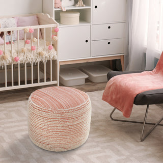 Tropical Textured and Distressed Pouf, Coral/White