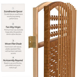 4' Tall Fiber Weave Room Divider, Dark Beige, 3 Panels