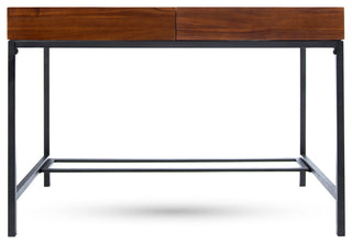 GDF Studio Elrod Dark Oak Acacia Wood Storage Desk With Rustic Metal Iron Accent