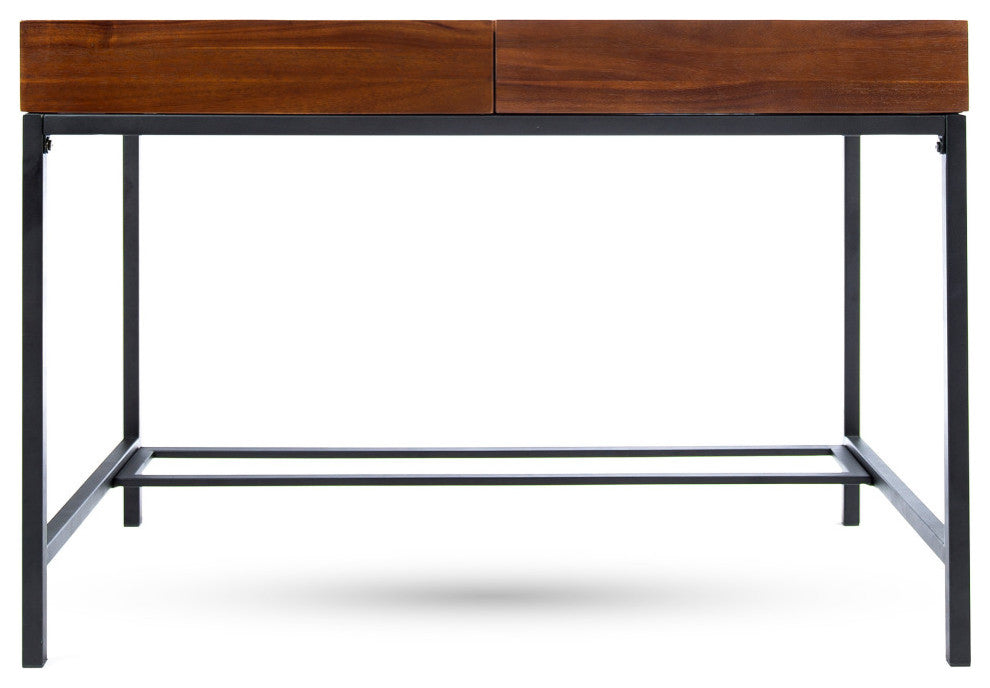 GDF Studio Elrod Dark Oak Acacia Wood Storage Desk With Rustic Metal Iron Accent
