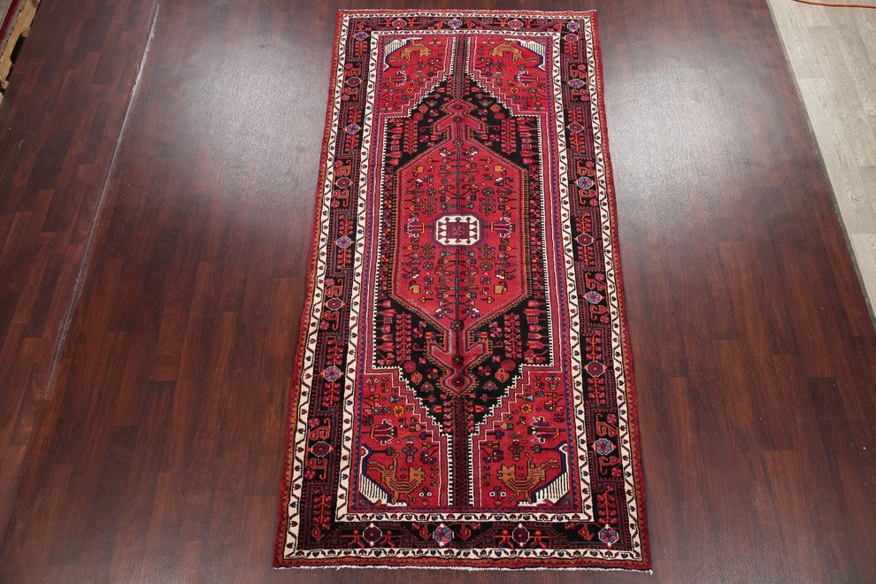 Persian Nahavand Wool Hand-Knotted Oriental Area Rug, Red, 10'0"X4'11"