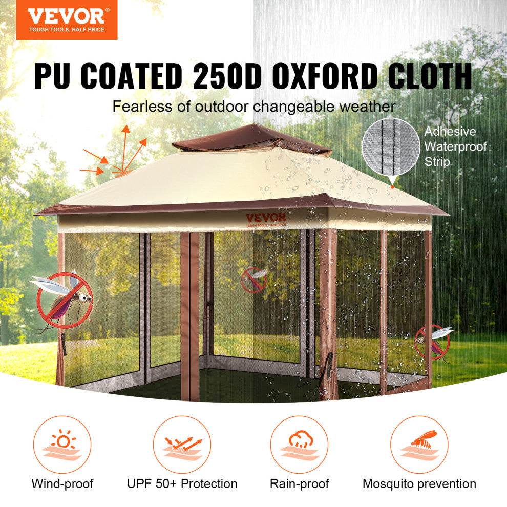 VEVOR Patio Gazebo Pop-up Gazebo Tent 11x11'' for 8-10 Person With Mesh Netting