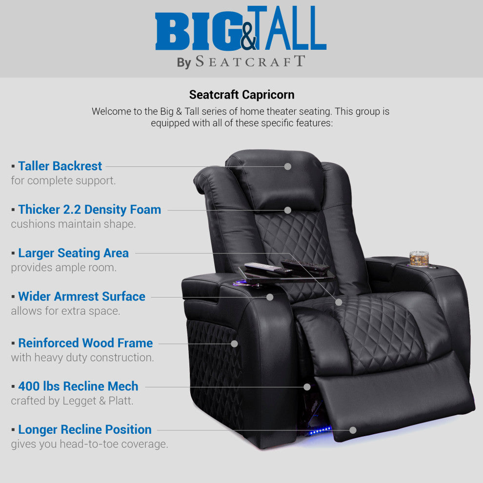 Seatcraft Capricorn Home Theater Seating, Black, Row of 4