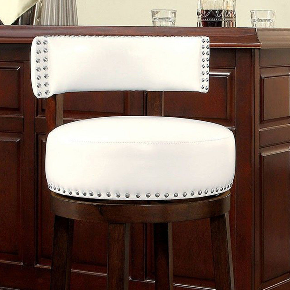 Set of 2 Leatherette and Wood 24" Bar Stool, Dark Oak, White