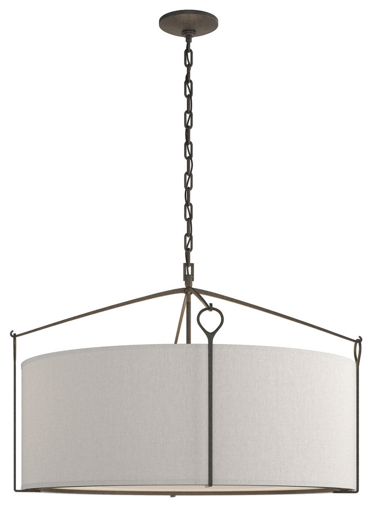 Bow Large Pendant, Natural Iron Finish, Flax Shade