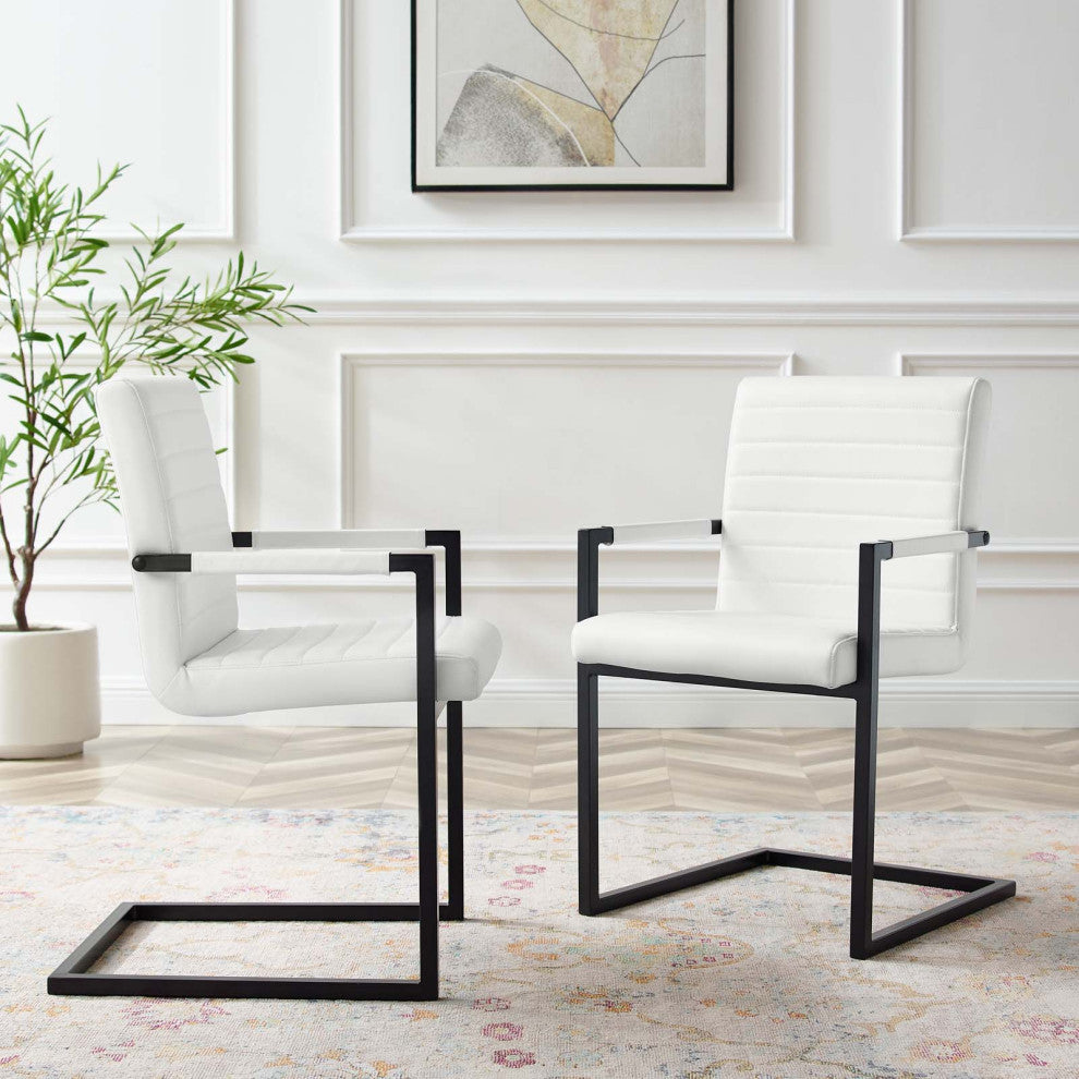 Side Dining Chair, Set of 2, Faux Vegan Leather, White, Cafe Bistro Restaurant