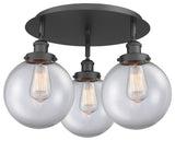 Canton-3 Light 20" Flush Mount-Matte Black, Clear Glass Shade