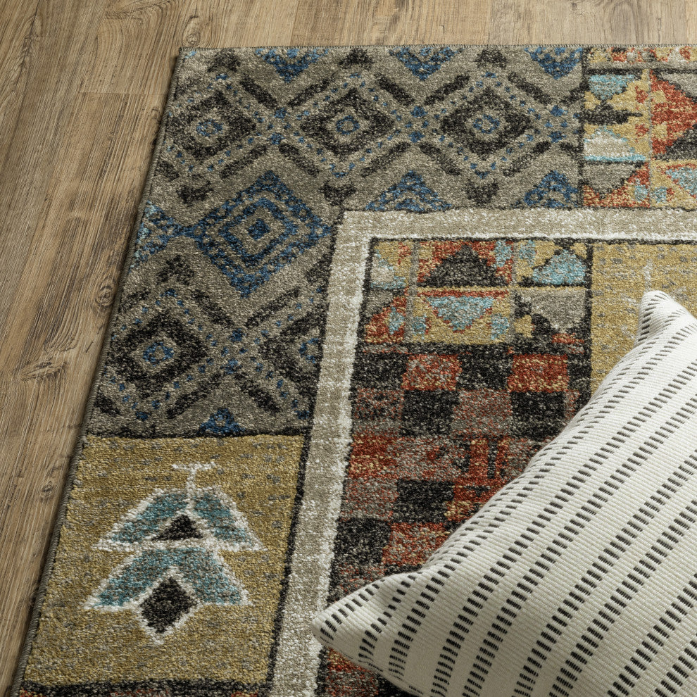 Vander Patchwork Tribal Blue/Multicolored Indoor Area Rug, Blue, 5'3"x7'3"
