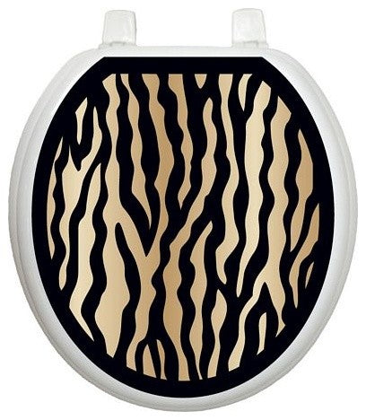Zebra Toilet Tattoos Seat Cover Vinyl Lid Decal, Animal Print Bathroom Decor, Round