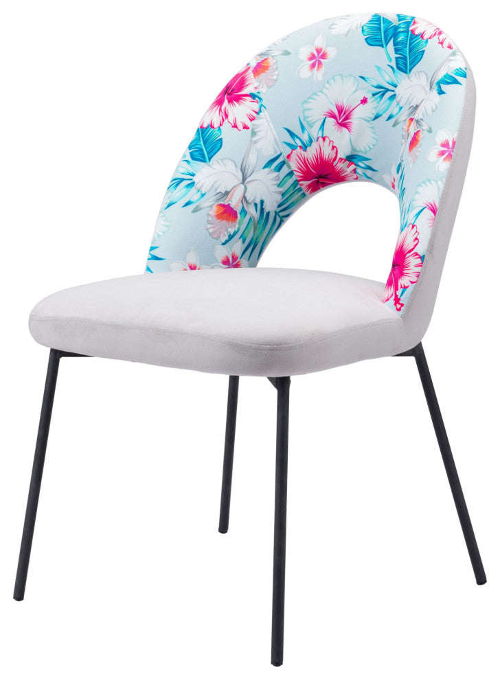 Dining Chair, Set of 2, Steel Metal, Fabric, Gray, Black, Cafe Bistro