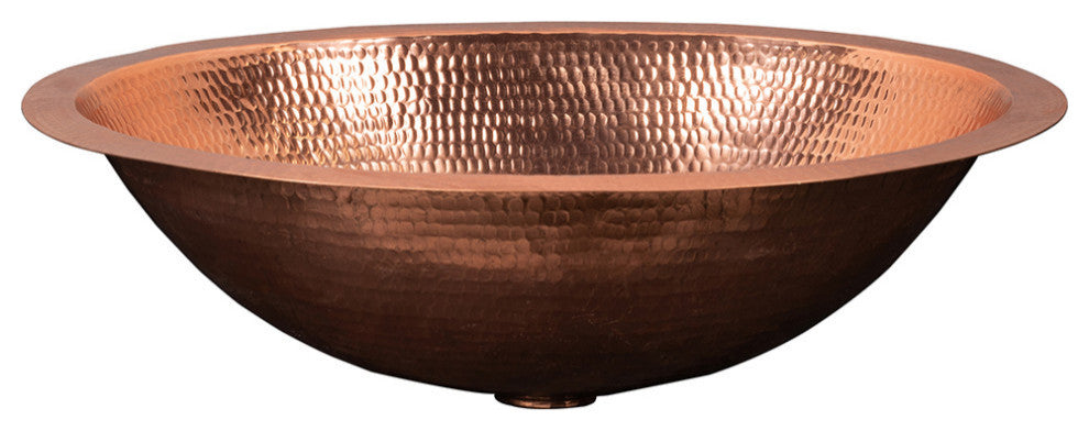 19" Oval Under Counter Hammered Copper Bathroom Sink in Polished Copper