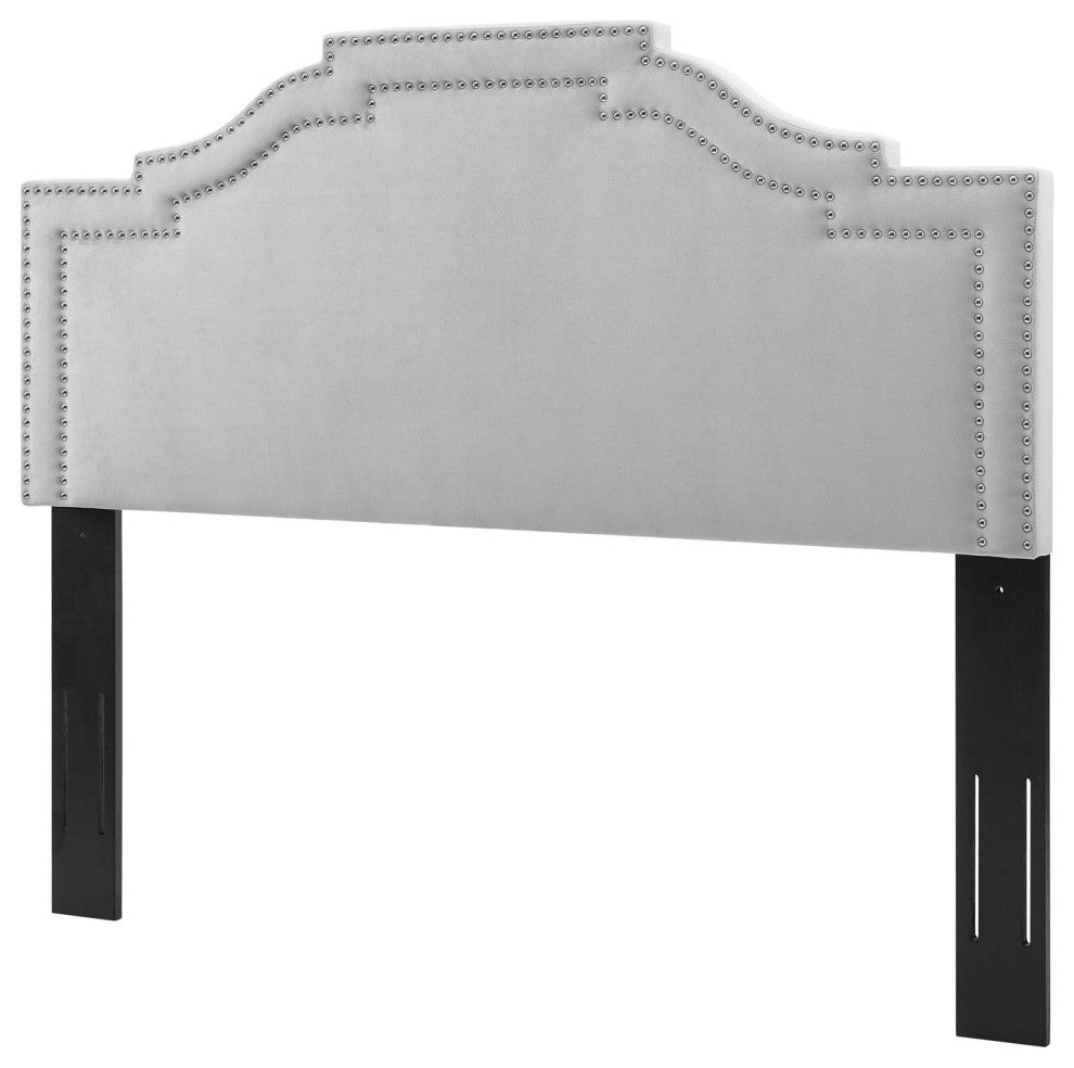 Headboard, Full Queen Size, Velvet, Light Gray, Modern Contemporary