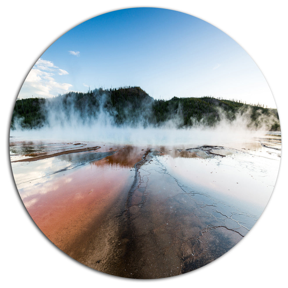 Grand Prismatic Spring At Sunset, Seashore Art Disc Metal Artwork, 11"