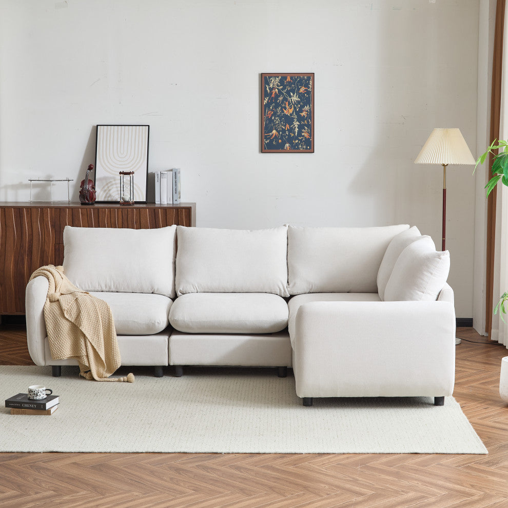 GDF Studio Upholstered Modular Sectional Sofa Set, White Sand, 3 Seater-L Shaped