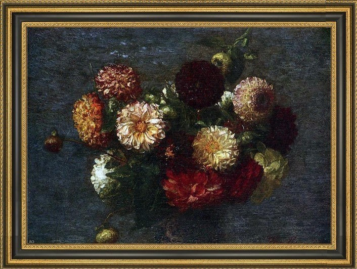 Henri FantinLatour Chrysanthemums  Framed Premium Canvas Print, 18"x27"