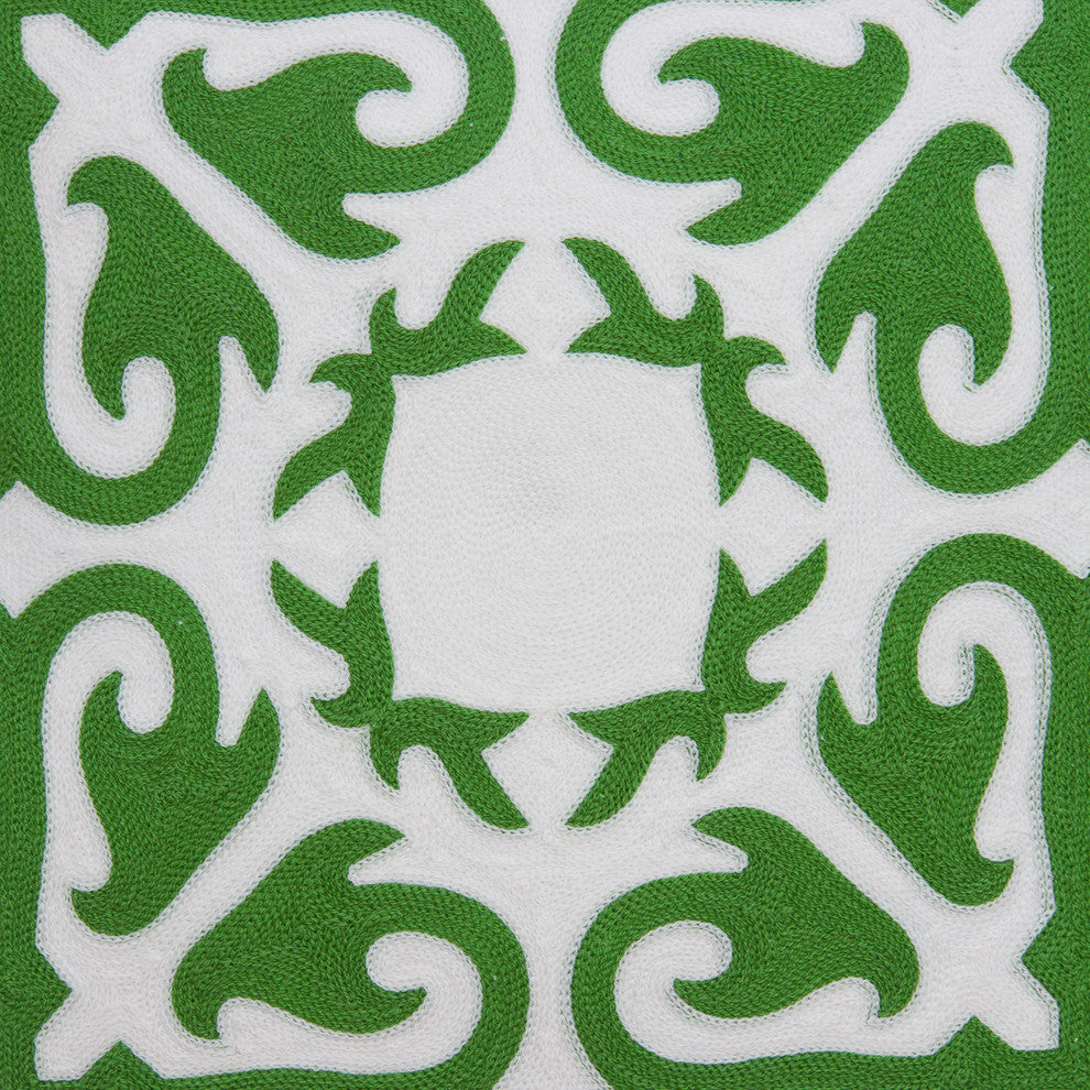 Ceti Traditional Green and White Pillow Cover With Poly Insert