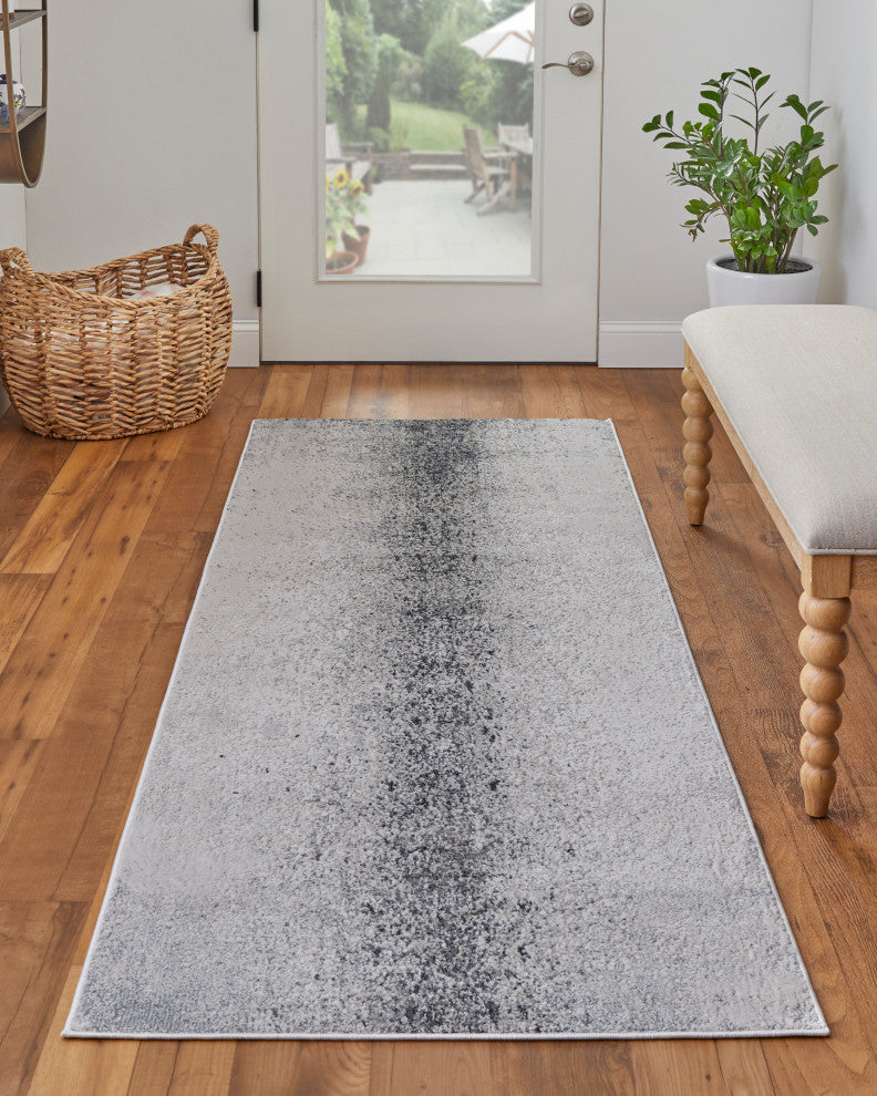 Oria Industrial Abstract Area Rug, Ivory/Gray/Black, 2'10"x7'10"
