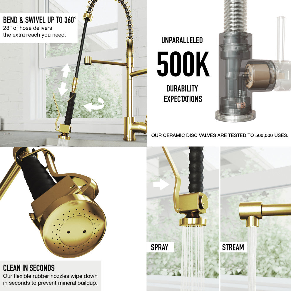 VIGO Zurich 27" H Single Handle Pull-Down Sprayer Kitchen Faucet, Matte Brushed Gold, Without Extras