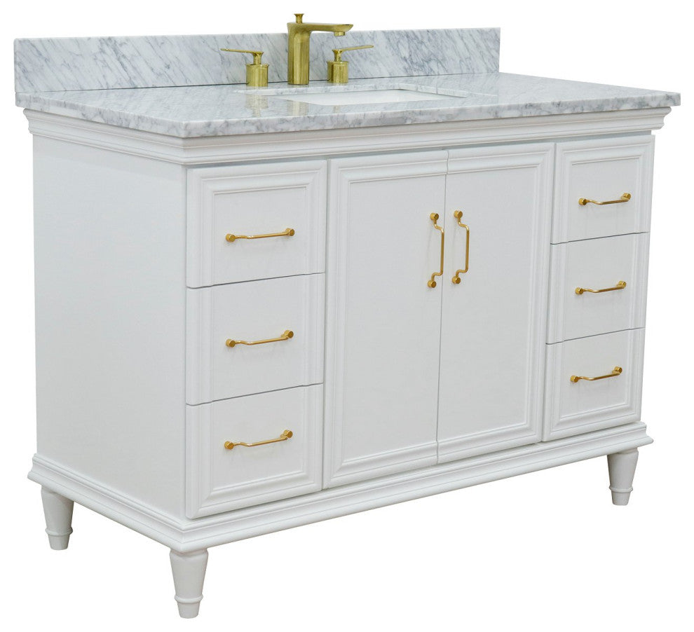 49" Single Sink Vanity, White Finish With White Carrara Marble