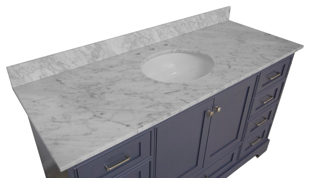 Harper 60" Bathroom Vanity, Marine Gray, Carrara Marble, Single
