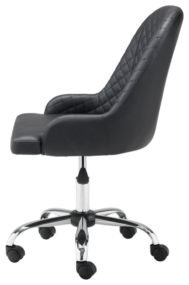 Office Chair, Faux Vinyl Leather, Steel, Black, Chrome, Mid Century Business