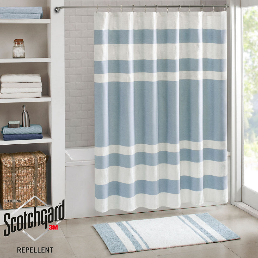 Madison Park Spa Waffle Shower Curtain With 3M Treatment, Blue