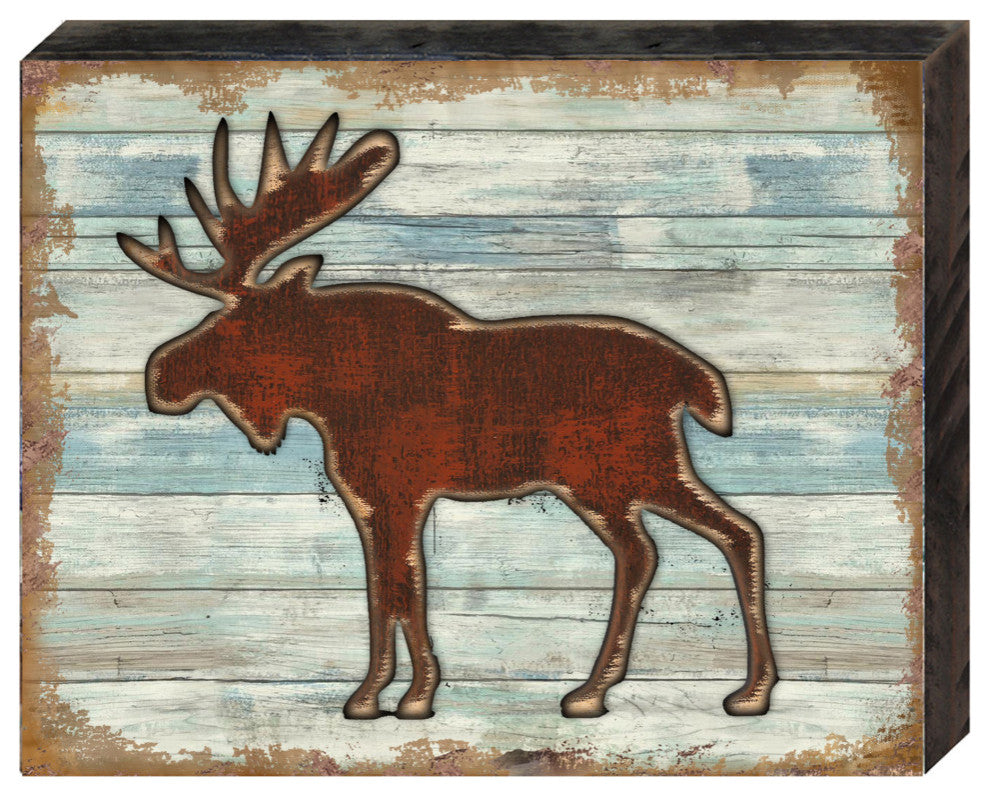 Rustic Moose Wooden Block, 36 x 24