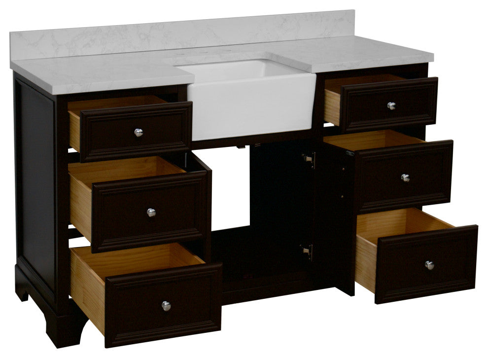 Zelda 60" Bathroom Vanity, Chocolate, Engineered Carrara, Single