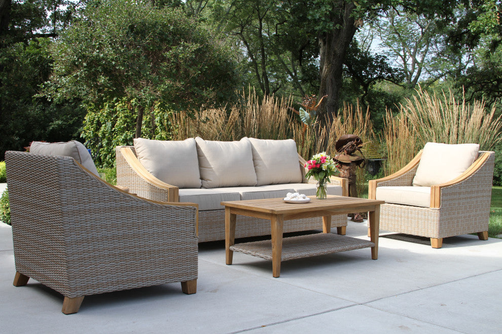 Ash Wicker And Teak Sofa With Sunbrella Fabrics