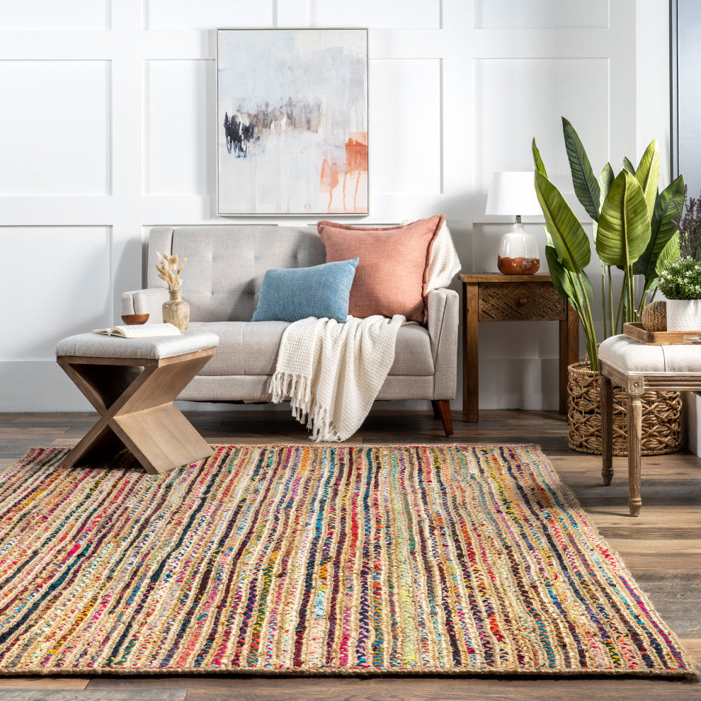 Nuloom Braided Tropical Spectrum Jute Area Rug, Multicolor 5'x8'