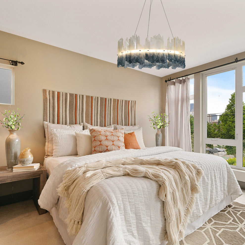 LNC Hanabalter 1-Light 28" Modern Resin LED Chandelier, Silver