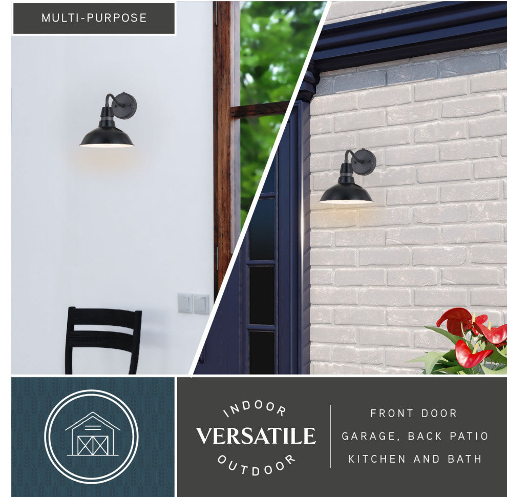 Buena Park 1-Light Dusk to Dawn Black Dome Barn Wall Lantern