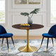 Dining Table, Round, Wood, Gold Dark Brown Brown Walnut, Cafe Bistro Restaurant