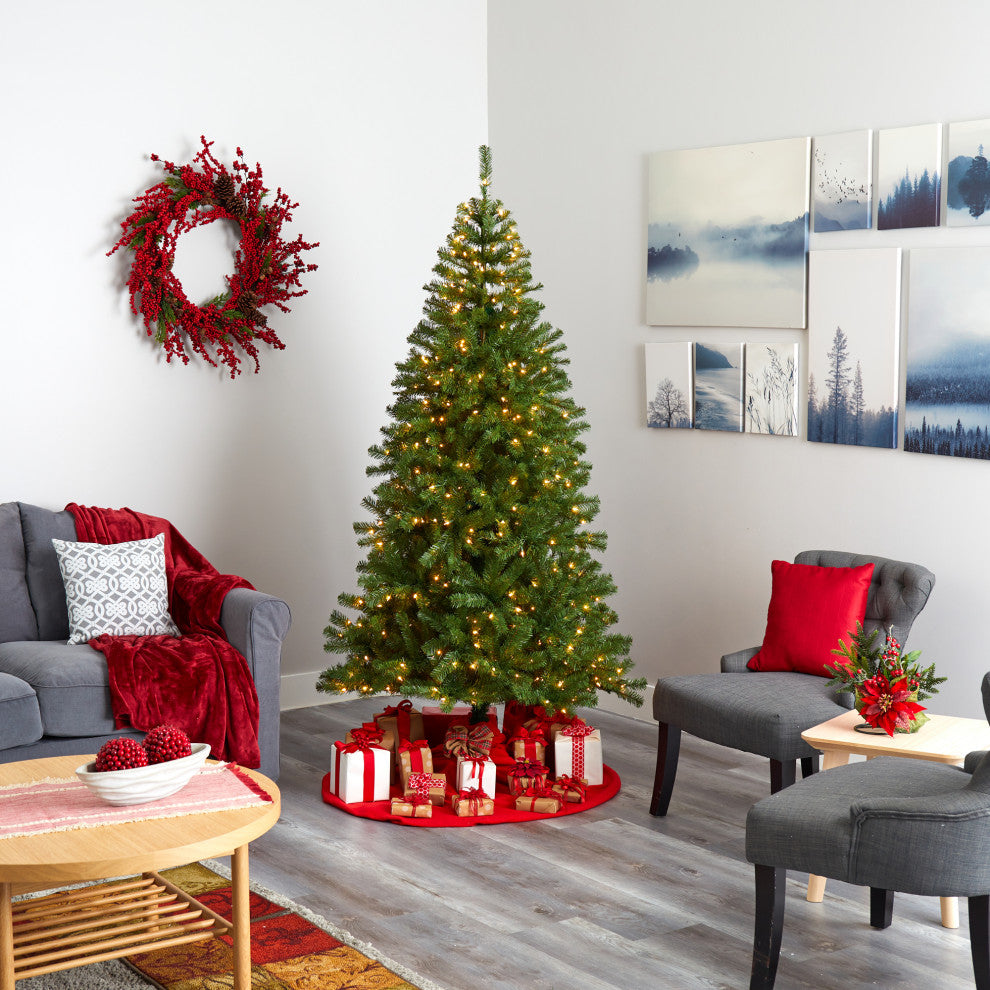 7' Springfield Faux Xmas Tree W/ 400 Warm Clear Lights and 916 Bendable Branches