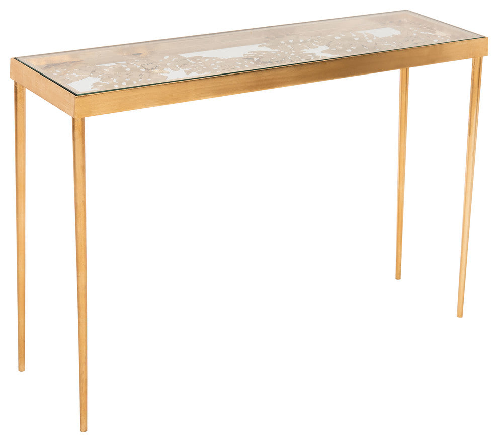 Safavieh Leilani Palm Leaf Console Table, Gold/Glass