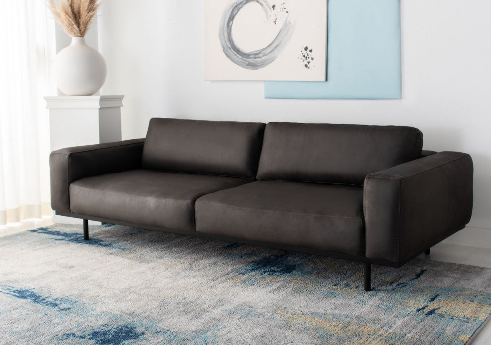 Safavieh Couture Elyssa Leather Sofa, Graphite