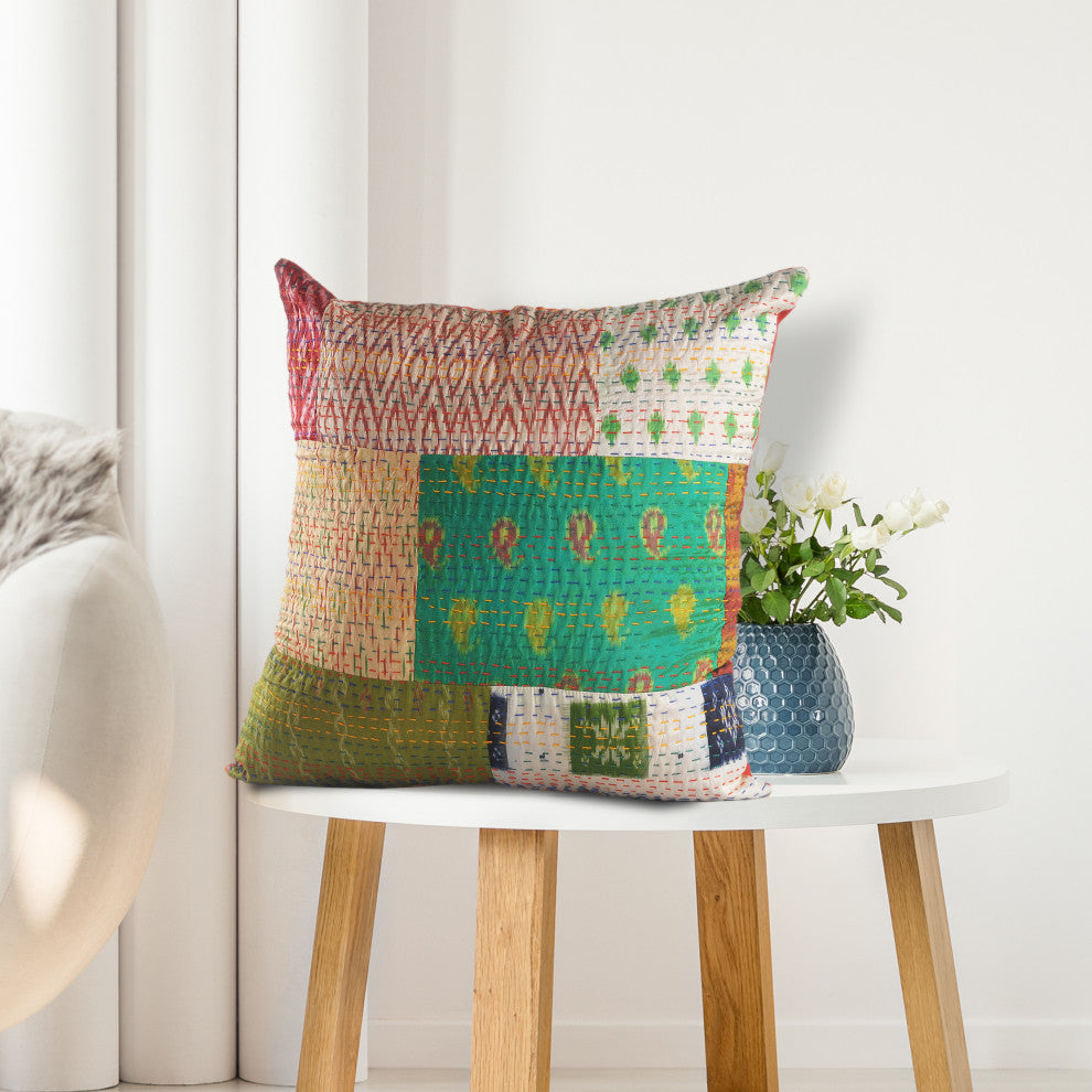 Traditional Patola Kantha Throw Pillow