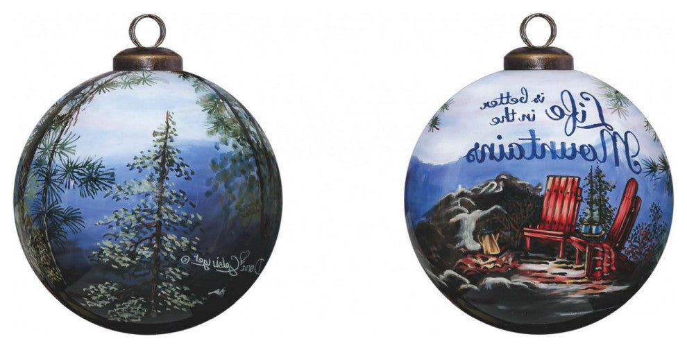 Scenic Life is Better in the Mountains Hand Painted Mouth Blown Glass Ornament