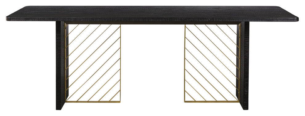 Monaco Black Wood Dining Table with Antique Brass Accent