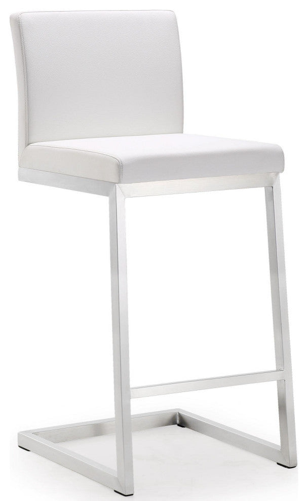Parma White Stainless Steel Counter Stool - Set of 2 - White