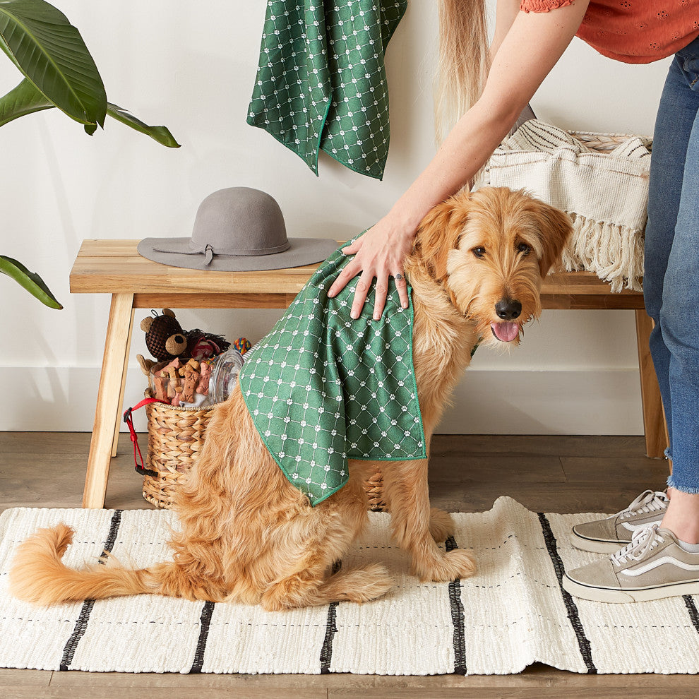 Hunter Green Printed Trellis Paw Small Pet Towel (Set of 3)