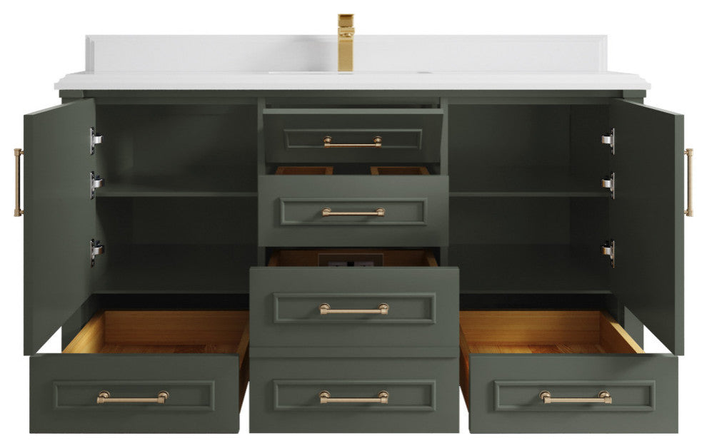 Aberdeen 60 Single Bathroom Vanity in Pewter Green 1.5" White Quartz