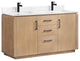 San Bath Vanity with Stone Top, Fir Wood Brown, 60" Double Sink, Double Vanity, No Mirror