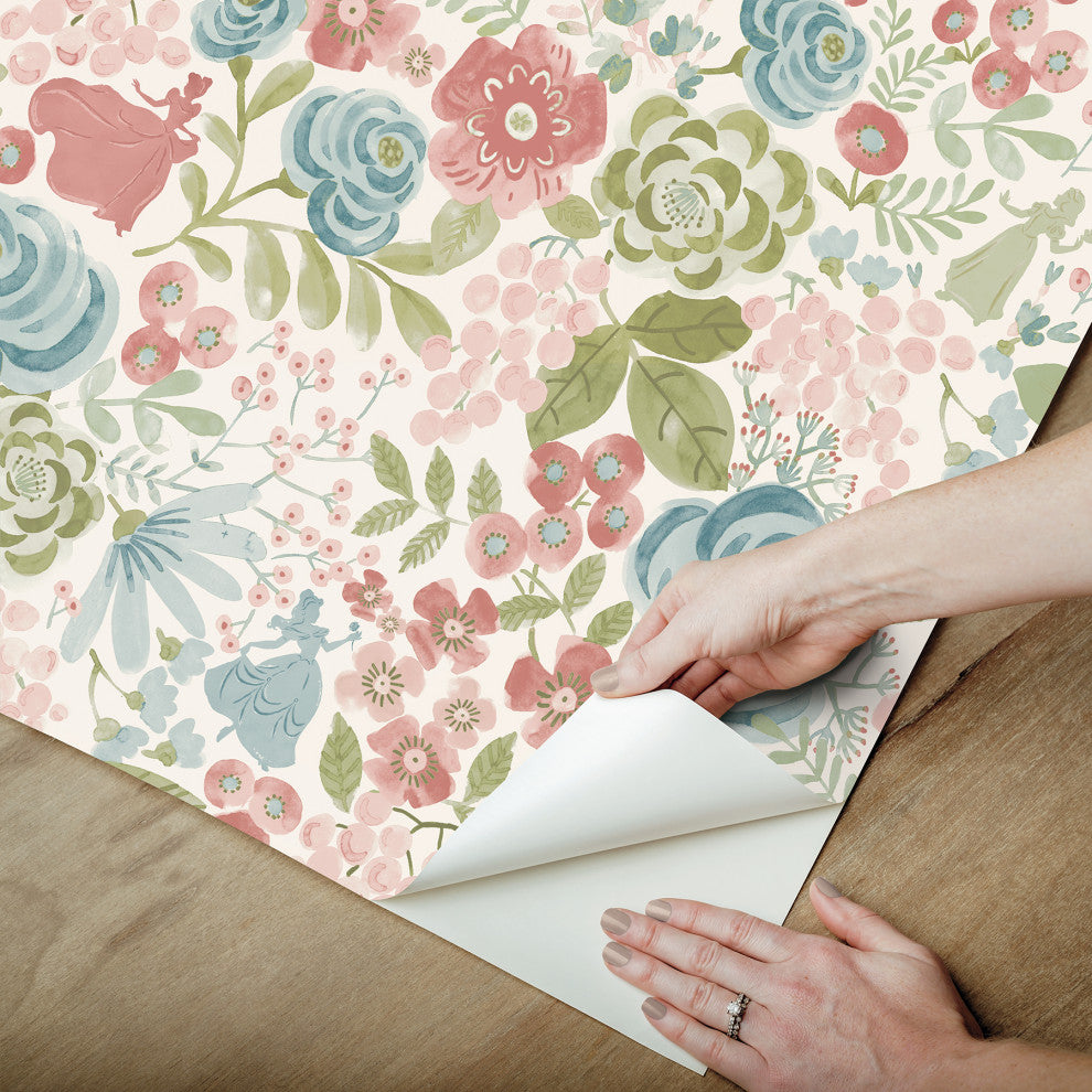 Disney Princess Blush Watercolor Floral Peel and Stick Wallpaper